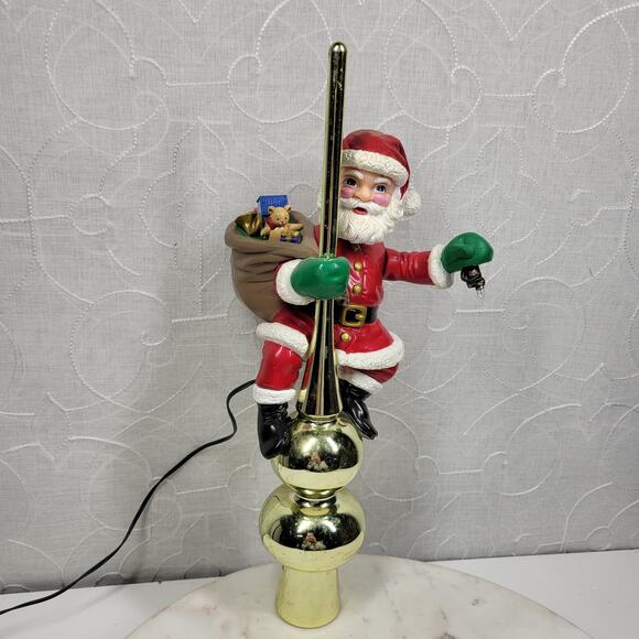Mr Christmas Animated Santa Tree Topper Light-Up Gold Finial 14” Holiday Decor - Picture 3 of 16